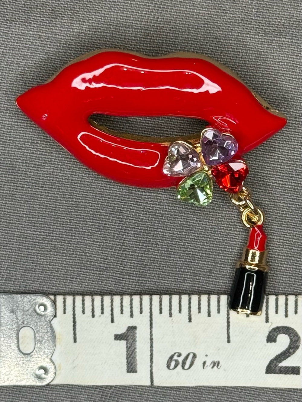 Red Lip Enamel Brooch with Multicolor Crystal Accents - Women Jewelry
